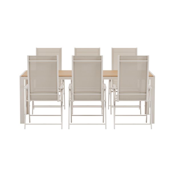 Break hagesett bord 90x200 cm beige 6 stoler beige.