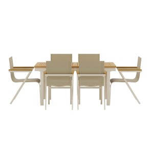 Panama hagesett uttrekksbord 90x160 cm natur 6 stoler beige.