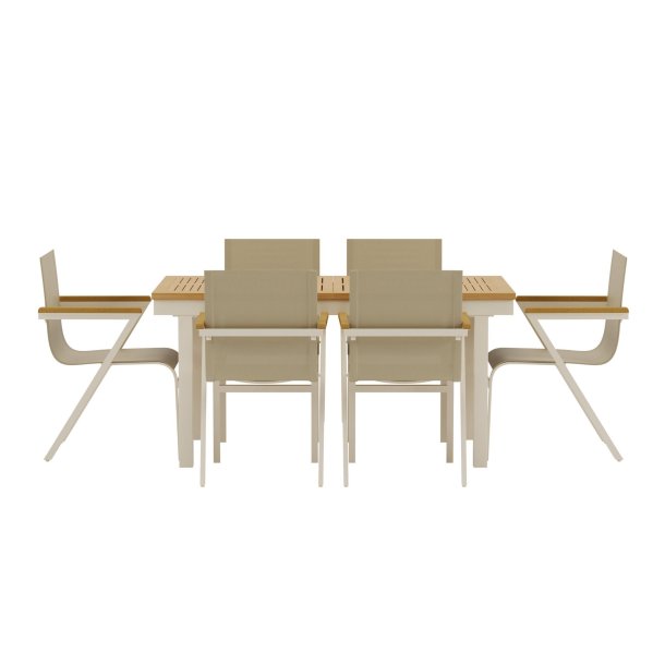 Panama hagesett uttrekksbord 90x160 cm natur 6 stoler beige.