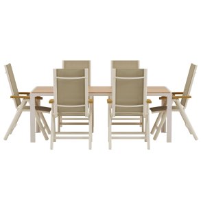 Break hagesett bord 90x200 cm natur 6 stoler beige.