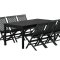Kenya hagesett bord 90x180 cm svart 6 stoler svart.
