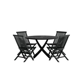 Kenya Gartenset Tisch �120 cm schwarz 4 St�hle schwarz.