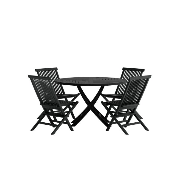 Kenya Gartenset Tisch �120 cm schwarz 4 St�hle schwarz.