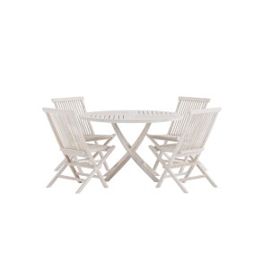 Kenya Gartenset Tisch �120 cm wei� 4 St�hle Whitewash.