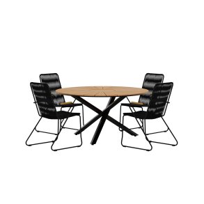 Mexico Gartenset Tisch �140 cm Natur 4 St�hle schwarz.