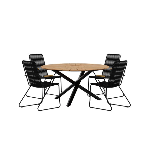 Mexico Gartenset Tisch �140 cm Natur 4 St�hle schwarz.