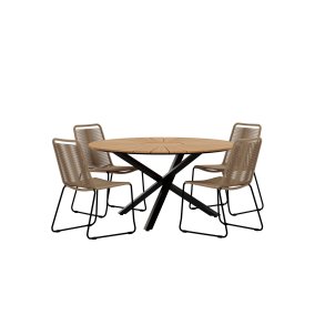 Mexico Gartenset Tisch �140 cm Natur 4 St�hle braun.