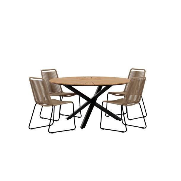 Mexico Gartenset Tisch �140 cm Natur 4 St�hle braun.