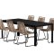 Mirko hagesett bord 90x200 cm svart 6 stoler brun.