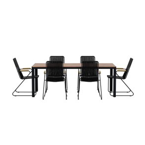 Bois hagesett bord 90x200 cm natur 6 stoler svart.