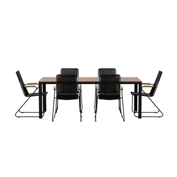 Bois hagesett bord 90x200 cm natur 6 stoler svart.