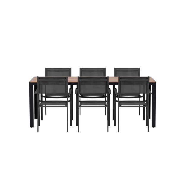 Bois hagesett bord 90x200 cm natur 6 stoler svart.