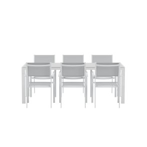 Break hagesett bord 90x200 cm hvit 6 stoler gr�.