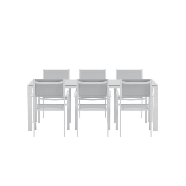 Break hagesett bord 90x200 cm hvit 6 stoler gr�.