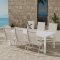 Break hagesett bord 90x200 cm hvit 6 stoler beige.