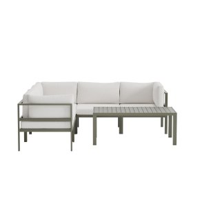 Copacabana Garten Lounge Ecksofa 3+2-Sitzer und Couchtisch braun.