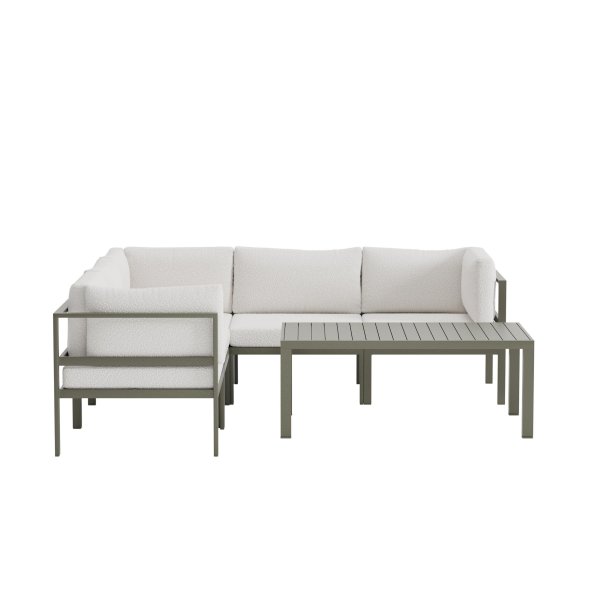 Copacabana Garten Lounge Ecksofa 3+2-Sitzer und Couchtisch braun.