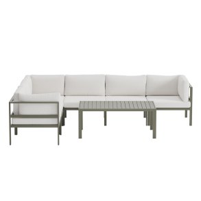 Copacabana Garten Lounge Ecksofa 3+3-Sitzer und Couchtisch braun.