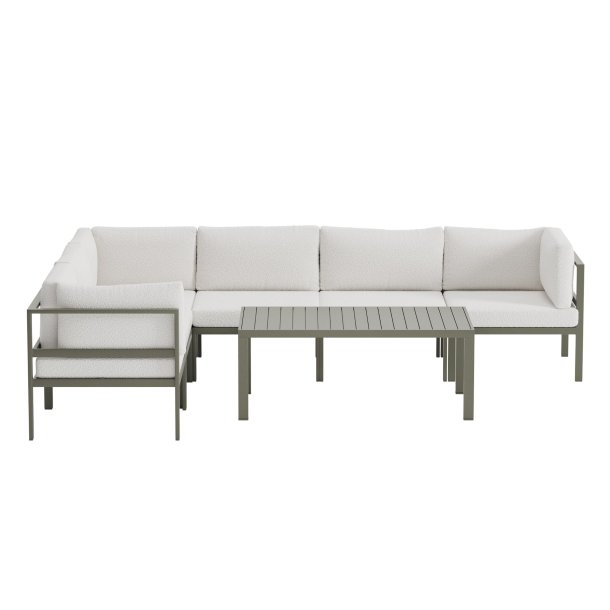Copacabana Garten Lounge Ecksofa 3+3-Sitzer und Couchtisch braun.
