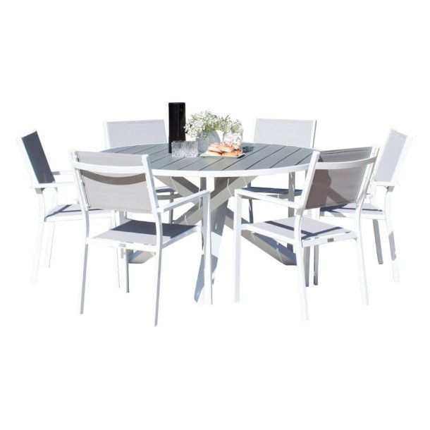 Parma set de jardin table 140x140cm 6 chaises Copacabana gris.