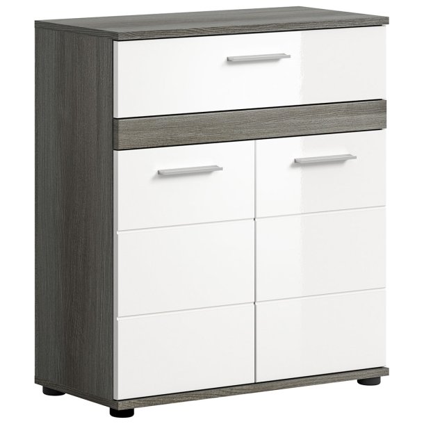 Blake Badschrank 1 Schublade 2 Türen weiß Hochglanz, grau.