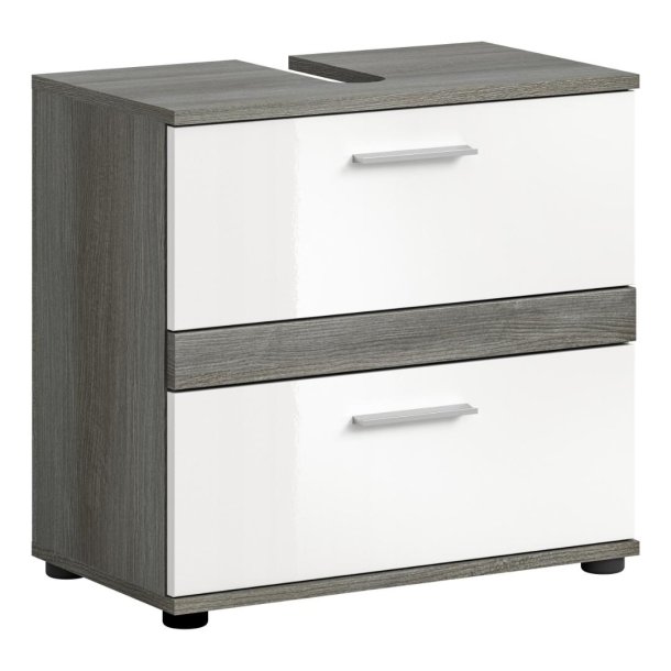 Blake Waschbeckenunterschrank 2 Schubladen Wei hochglanz, grau.