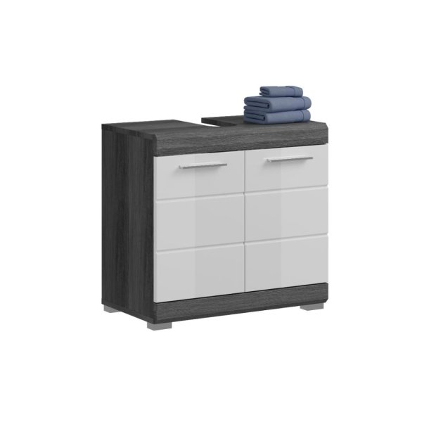 Scout Waschbeckenunterschrank 2 Tren Wei hochglanz, grau.