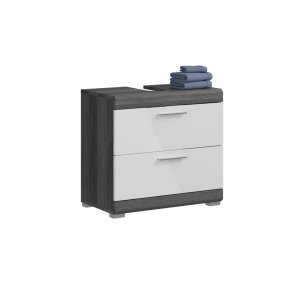 Scout Waschbeckenunterschrank 2 Schubladen Wei hochglanz, grau.