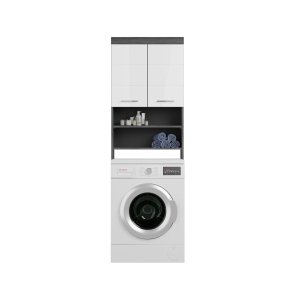 Scout Badschrank ber der Waschmaschine 2 Tren, 2 Ablagen Hochglanz wei,rauchfarbenen.