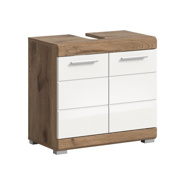 Wave Waschbeckenunterschrank 2 Tren Wei hochglanz, Eiche Dekor.