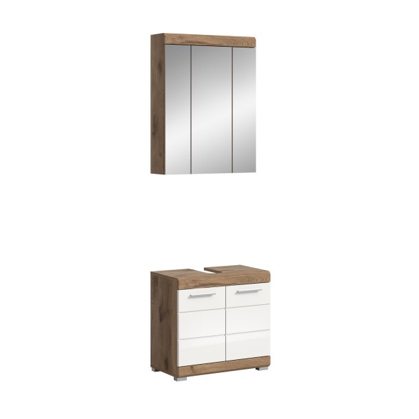 Wave Badmbelset W1 Wei hochglanz, Eiche Dekor.