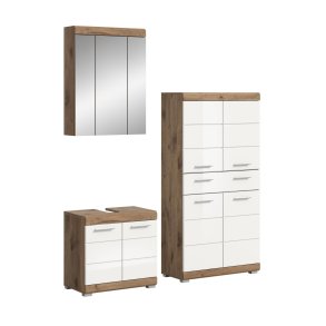 Wave Badmbelset W2 Wei hochglanz, Eiche Dekor.