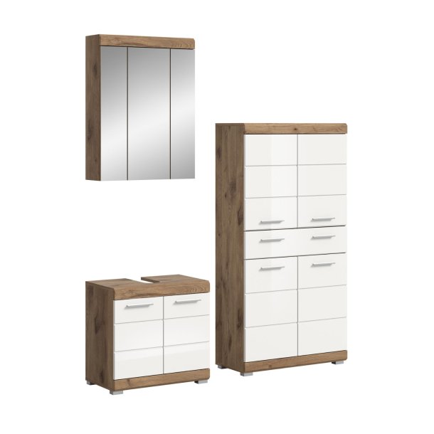 Wave Badmbelset W2 Wei hochglanz, Eiche Dekor.