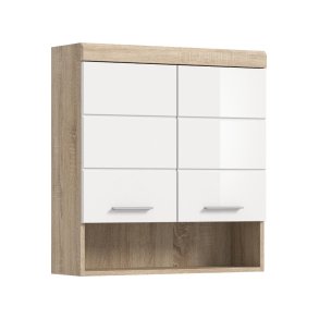 Lambada Badschrank Wandhngend 2 Tren, 3 Spiegeltren, 1 Regal Wei hochglanz, Eiche Dekor.