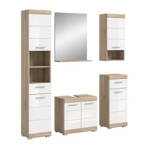 Lambada Badmbelset L25 Wei hochglanz, Eiche Dekor.