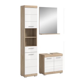 Lambada Badmbelset L16 Wei hochglanz, Eiche Dekor.