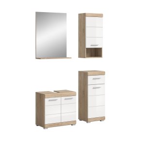 Lambada Badmbelset L27 Wei hochglanz, Eiche Dekor.