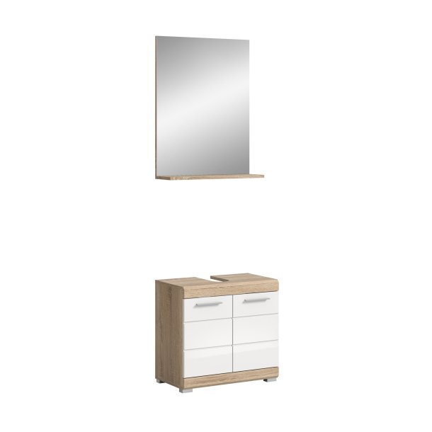 Lambada Badmbelset L5 Wei hochglanz, Eiche Dekor.
