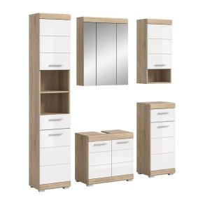 Lambada Badmbelset L24 Wei hochglanz, Eiche Dekor.