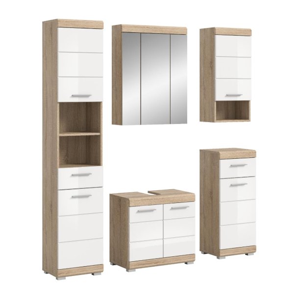 Lambada Badmbelset L24 Wei hochglanz, Eiche Dekor.