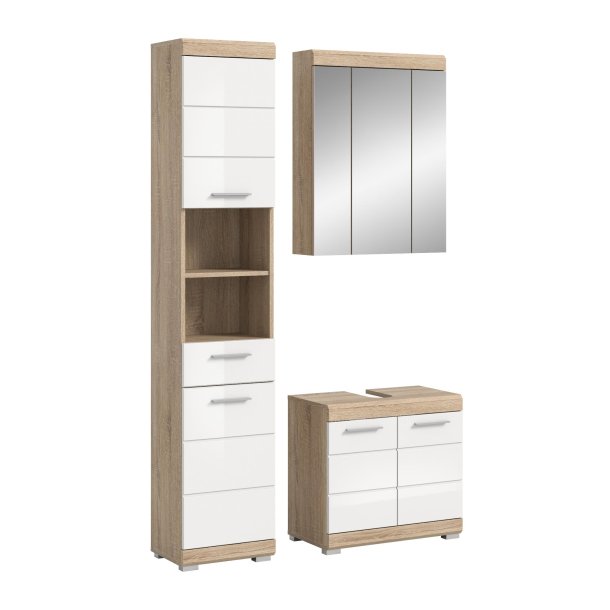 Lambada Badmbelset L14 Wei hochglanz, Eiche Dekor.