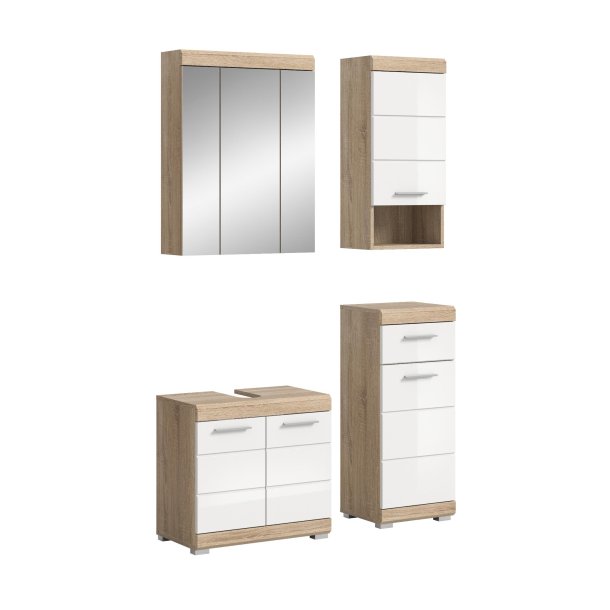 Lambada Badmbelset L26 Wei hochglanz, Eiche Dekor.