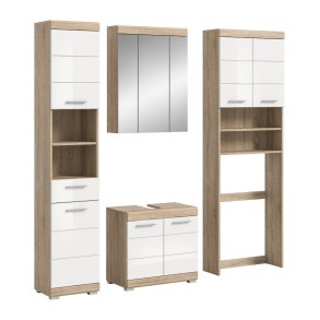 Lambada Badmbelset L12 Wei hochglanz, Eiche Dekor.