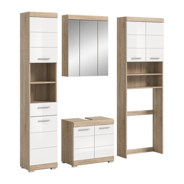 Lambada Badmbelset L12 Wei hochglanz, Eiche Dekor.