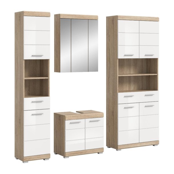 Lambada Badmbelset L9 Wei hochglanz, Eiche Dekor.