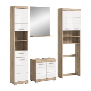 Lambada Badmbelset L13 Wei hochglanz, Eiche Dekor.