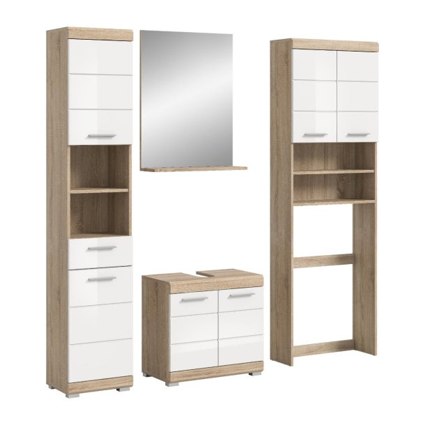 Lambada Badmbelset L13 Wei hochglanz, Eiche Dekor.