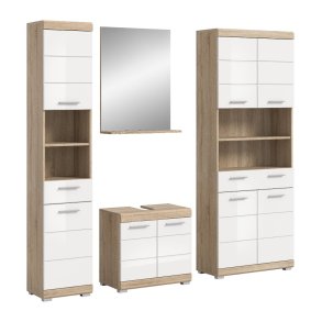 Lambada Badmbelset L11 Wei hochglanz, Eiche Dekor.