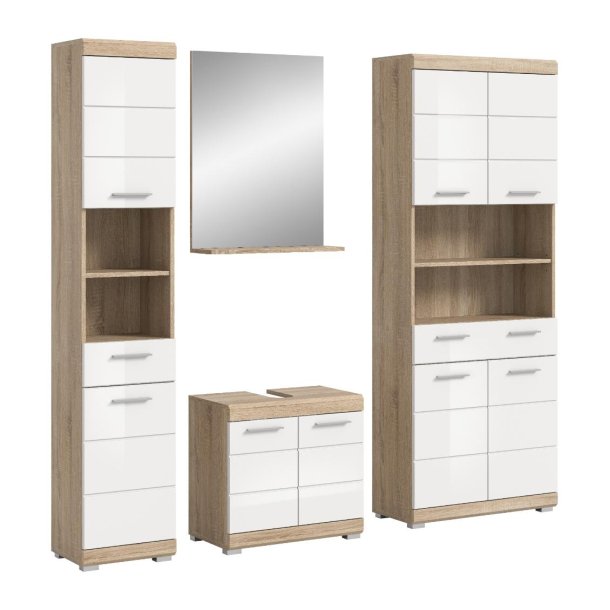 Lambada Badmbelset L11 Wei hochglanz, Eiche Dekor.