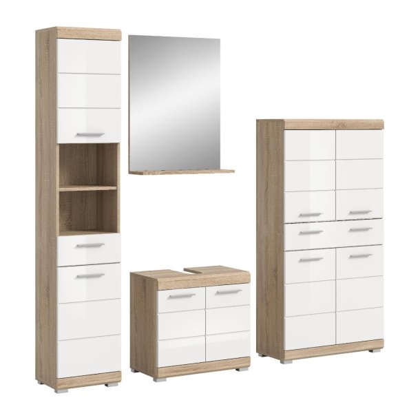 Lambada Badmbelset L10 Wei hochglanz, Eiche Dekor.